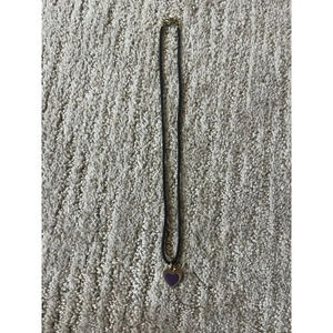 Vintage Cord Necklace With Purple And Gold Heart Charm/Pendant 18” Length